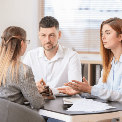couple consult with lawyer to represent colorado divorce and real estate guide